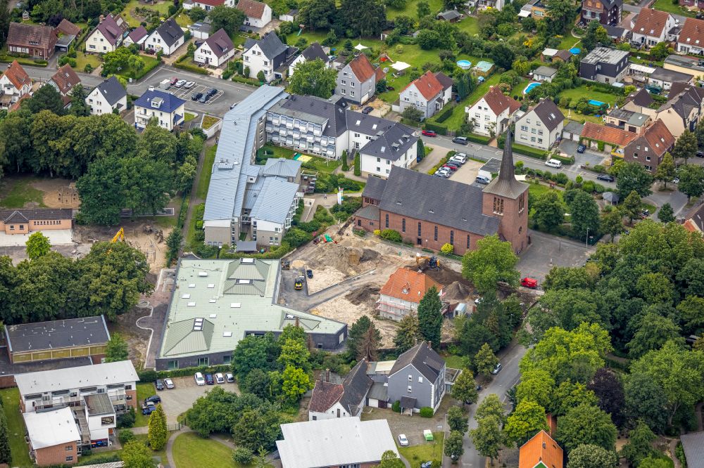 Herringen from the bird's eye view: Building of the event hall Haus der Begegnung in Herringen in the Ruhr area in the state of North Rhine-Westphalia, Germany