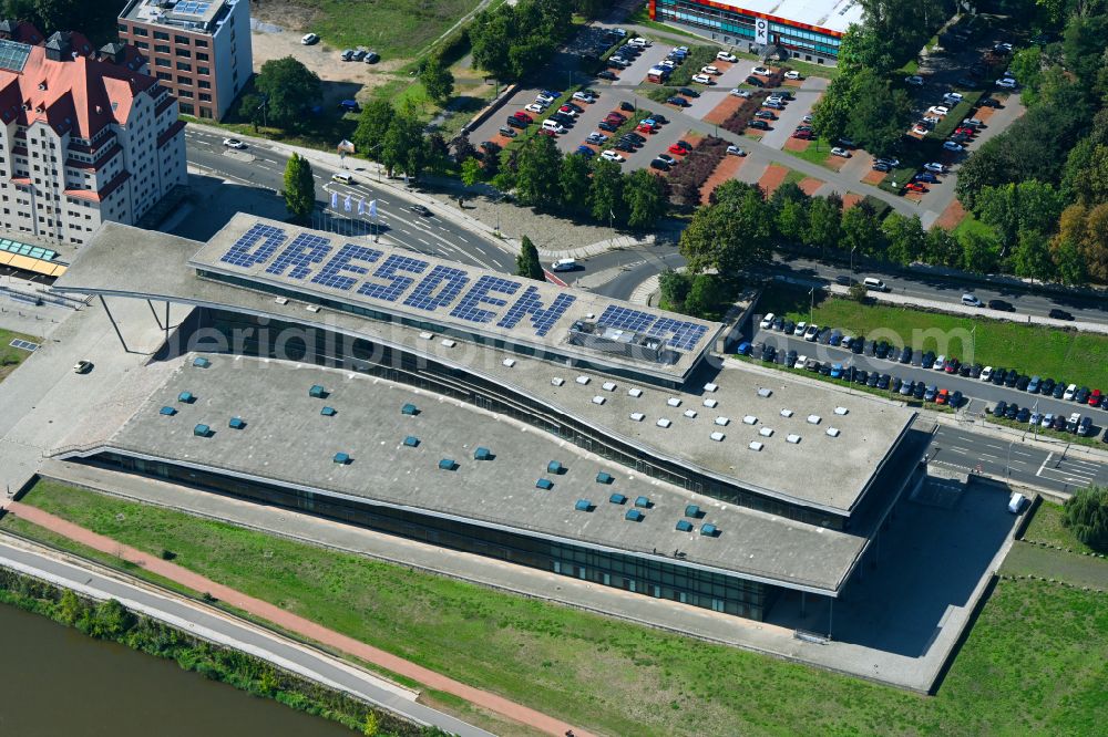 Aerial image Dresden - Building of the indoor arena Internationales Congress Center Dresden on Ostra-Ufer in the district Wilsdruffer Vorstadt in Dresden in the state Saxony, Germany
