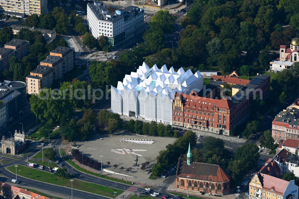 Szczecin - Stettin from above - Building of the indoor arena Konzerthaus - Philharmonie in Szczecin in West Pomeranian, Poland