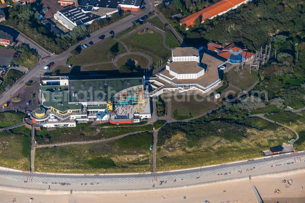 Borkum from the bird's eye view: Building of the indoor arena on Goethestrasse in Borkum in the state Lower Saxony, Germany