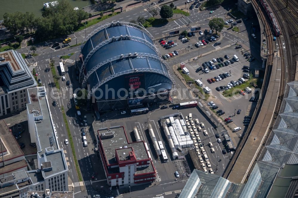 Köln from the bird's eye view: Building of the indoor arena Musical Dome on the street Altes Ufer in the district Altstadt in Cologne in the state North Rhine-Westphalia, Germany