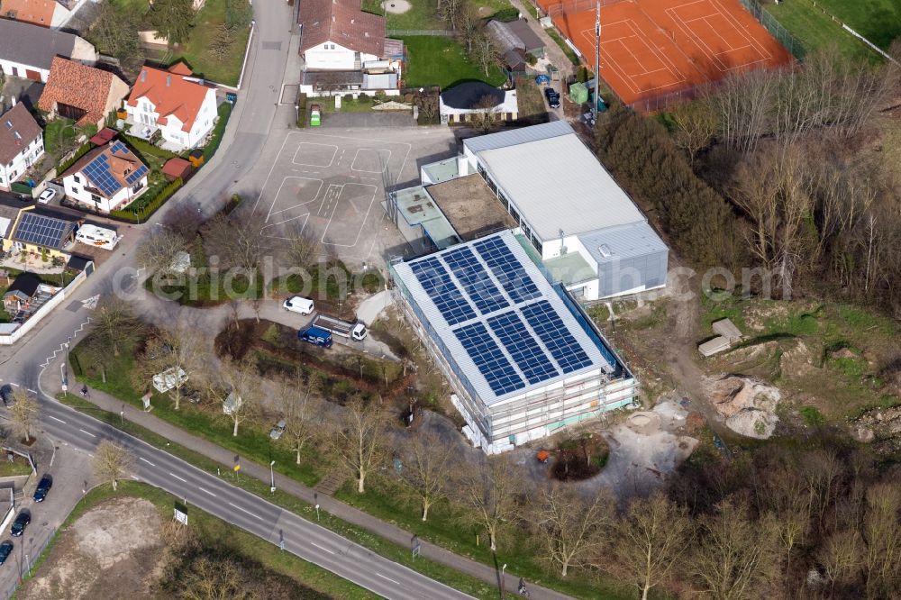 Aerial photograph Dettenheim - Building of the indoor arena Pfinzhalle in the district Russheim in Dettenheim in the state Baden-Wurttemberg, Germany
