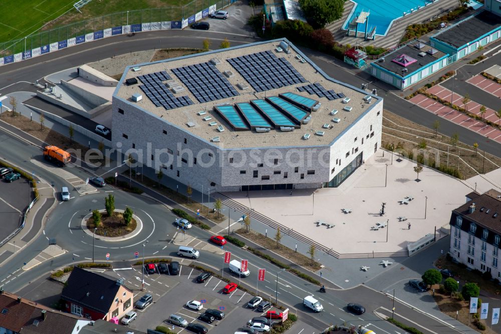Lohr am Main from above - Building of the indoor arena Stadthalle on street Jahnstrasse in Lohr am Main in the state Bavaria, Germany