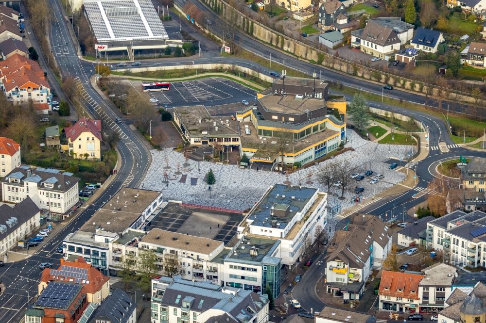 Aerial photograph Meinerzhagen - Building of the indoor arena of Stadthalle Meinerzhagen on Otto-Fuchs-Platz in Meinerzhagen in the state North Rhine-Westphalia, Germany