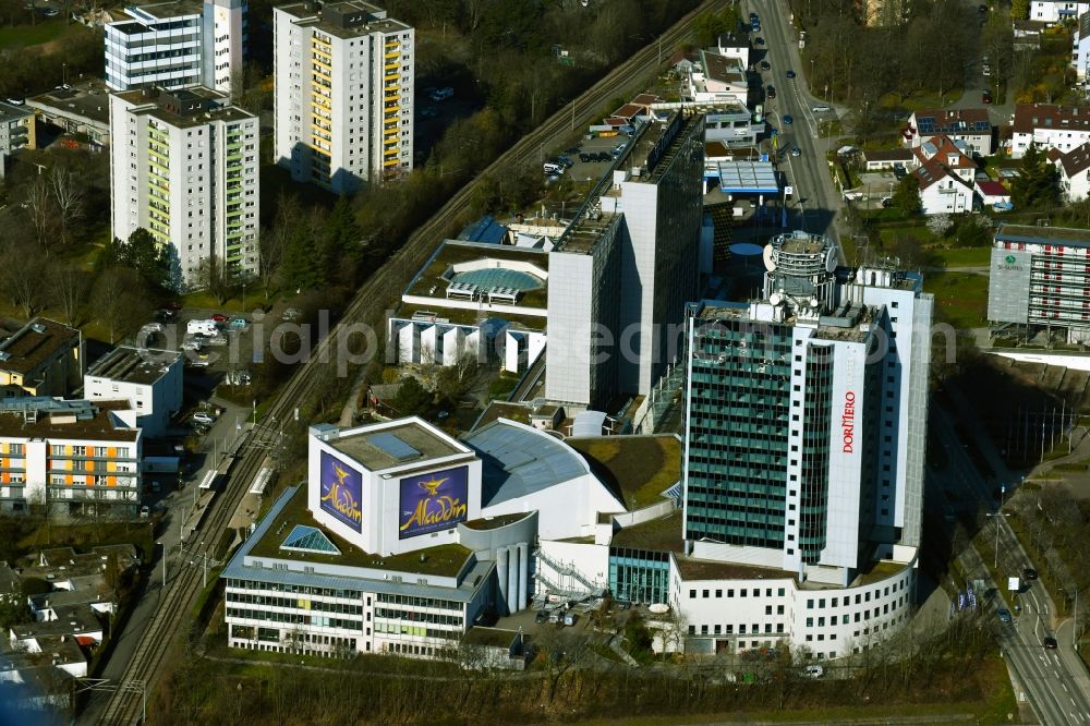 Stuttgart from above - Building of the indoor arena Stage Apollo Theater in the district Sternhaeule in Stuttgart in the state Baden-Wuerttemberg, Germany