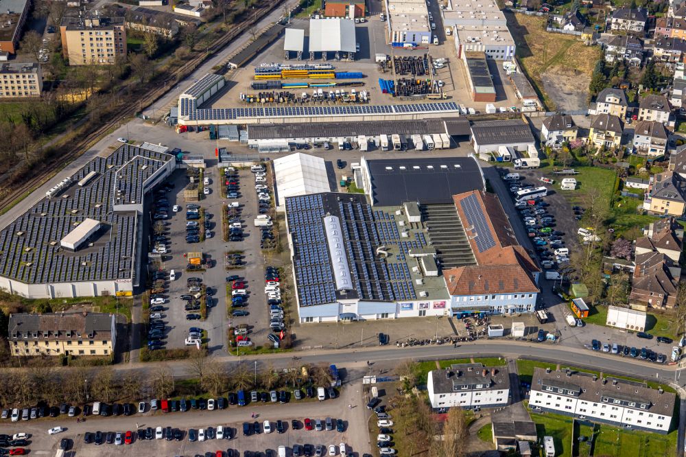 Aerial photograph Hamm - Building of the indoor arena Zentralhallen Hamm on Oekonomierat-Peitzmeier-Platz - Fritz-Reuter-Strasse in Hamm in the state North Rhine-Westphalia, Germany