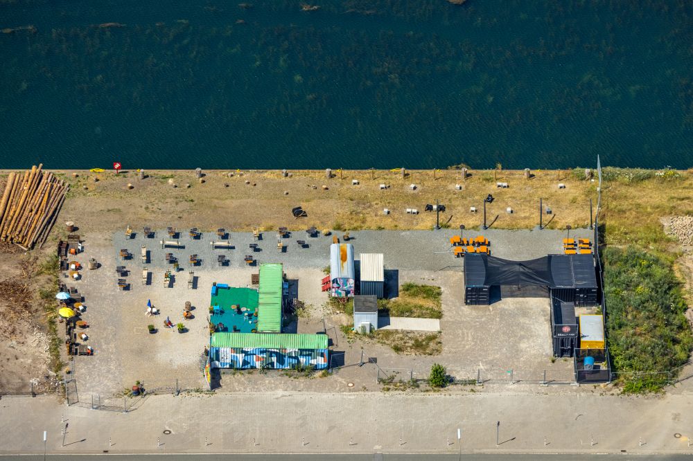 Dortmund from above - Event ship Mr. Walter with beach bar in Dortmund in the state of North Rhine-Westphalia, Germany