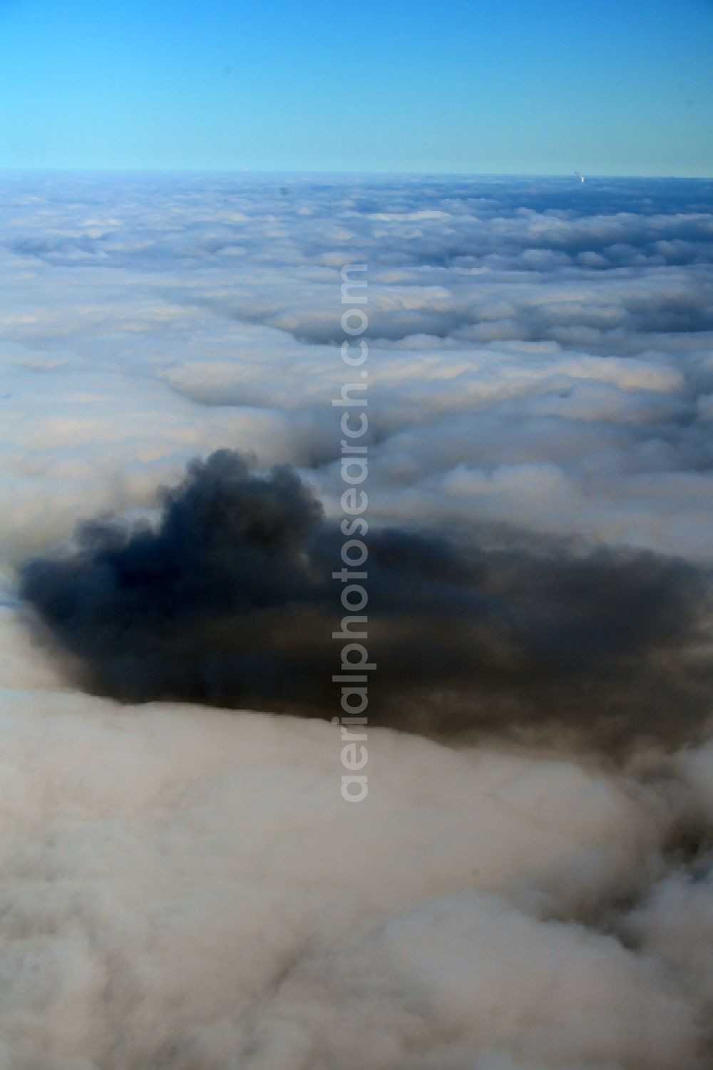 Aerial image Riesa - Weather situation with cloud formation and black combustion residues in a closed covering layer of high fog over Riesa in the state Saxony, Germany