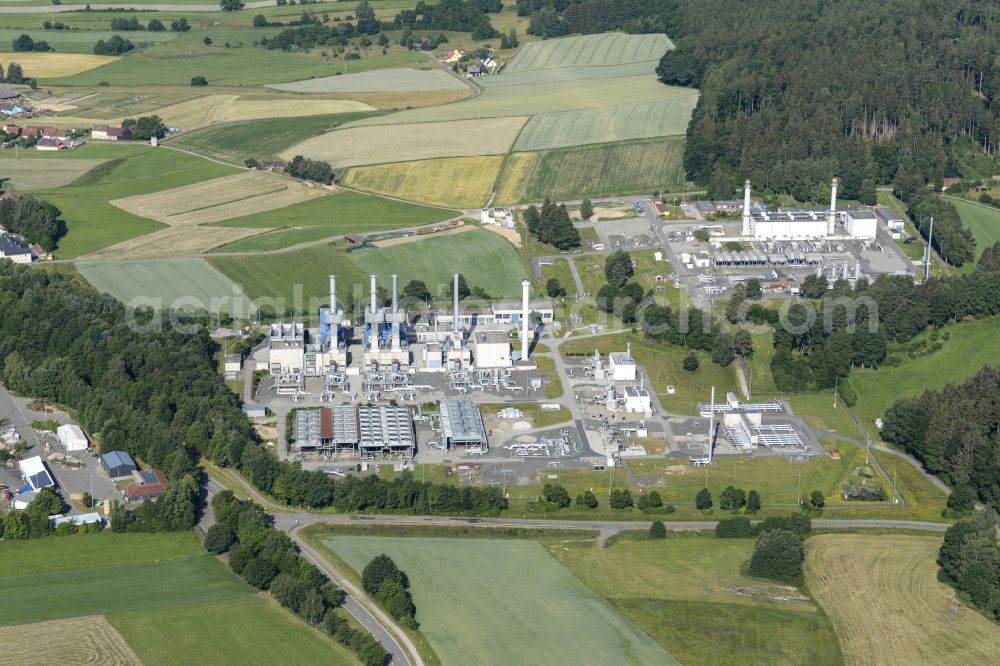 Waidhaus from above - Natural gas compressor station in the MEGAL pipeline system at the border crossing point Waidhaus in the state Bavaria, Germany