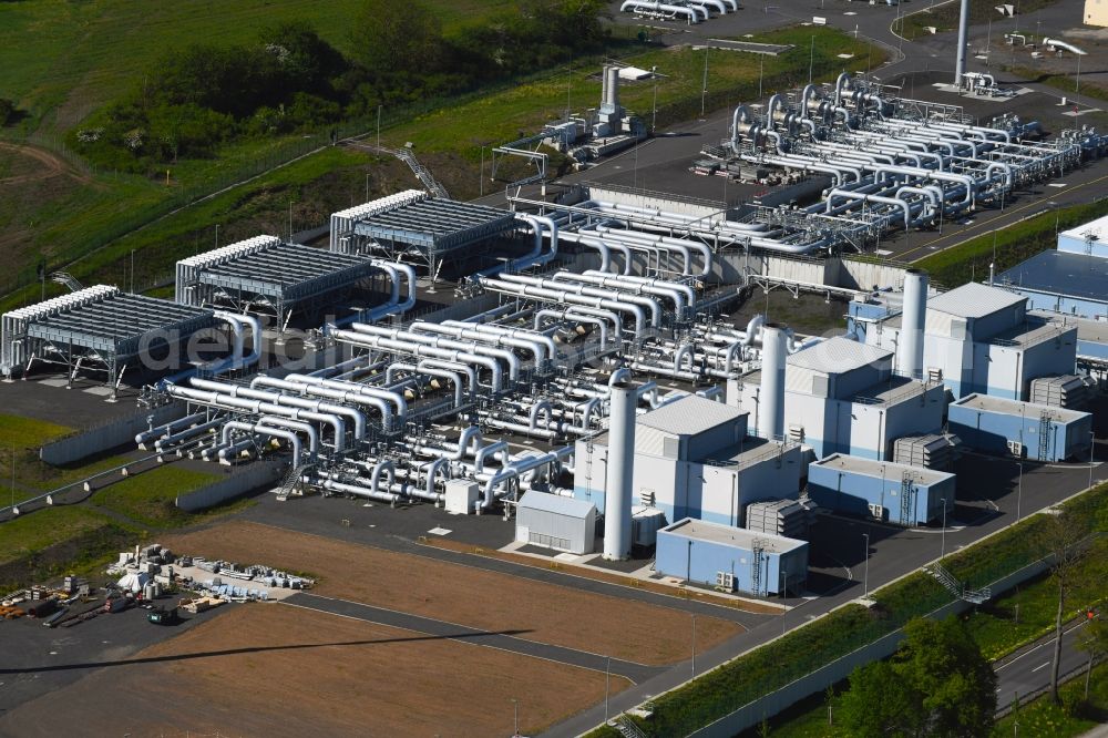 Aerial image Herbstein - Compressor Stadium and pumping station for natural gas of Open Grid Europe GmbH (OGE) in the district Rixfeld in Herbstein in the state Hesse, Germany