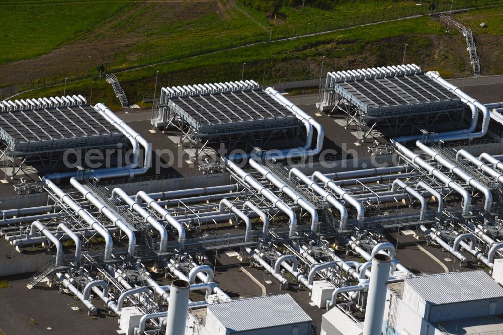 Herbstein from above - Compressor Stadium and pumping station for natural gas of Open Grid Europe GmbH (OGE) in the district Rixfeld in Herbstein in the state Hesse, Germany
