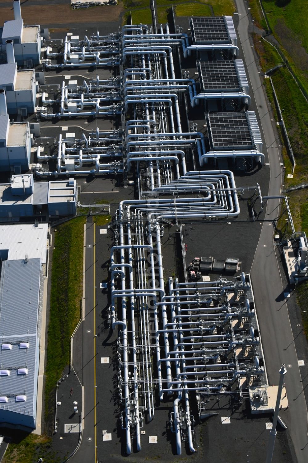 Herbstein from the bird's eye view: Compressor Stadium and pumping station for natural gas of Open Grid Europe GmbH (OGE) in the district Rixfeld in Herbstein in the state Hesse, Germany
