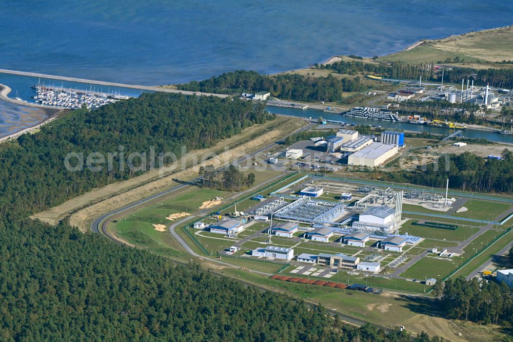 Aerial image Lubmin - Compressor Stadium and pumping station for natural gas Nordstream in Lubmin in the state Mecklenburg - Western Pomerania, Germany