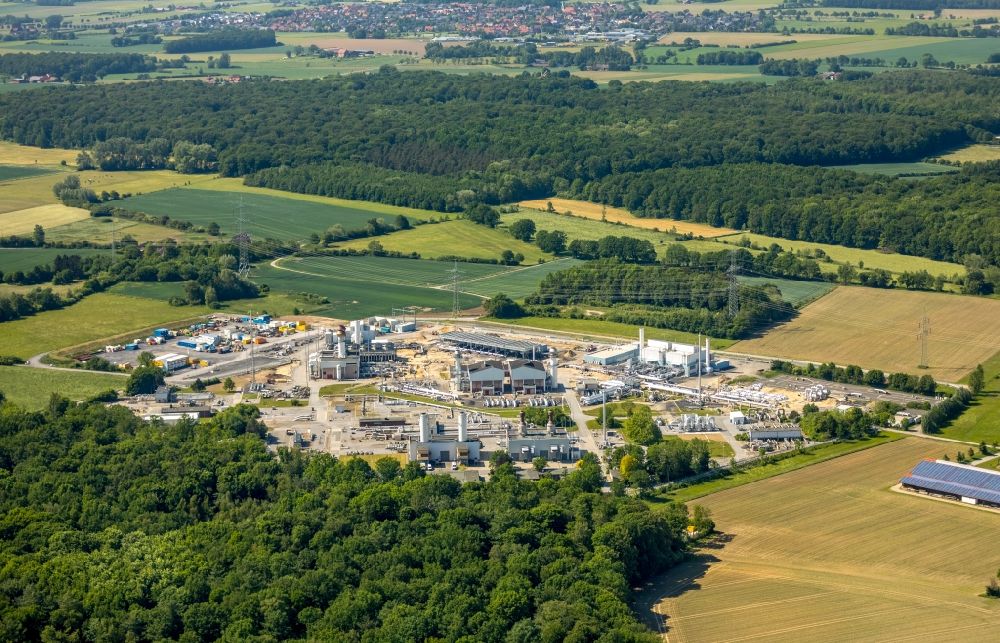 Aerial image Werne - Compressor Stadium and pumping station for natural gas Open Grid Europe in Werne in the state North Rhine-Westphalia, Germany