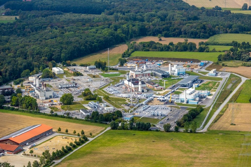 Aerial image Werne - Compressor Stadium and pumping station for natural gas Open Grid Europe in Werne in the state North Rhine-Westphalia, Germany