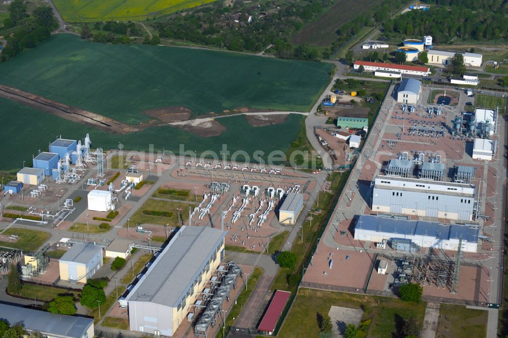 Aerial image Peißen - Compressor stadium and pumping station for natural gas in the underground gas storage facility Katharina on the street Gronaer Weg in Peissen in the state Saxony-Anhalt, Germany