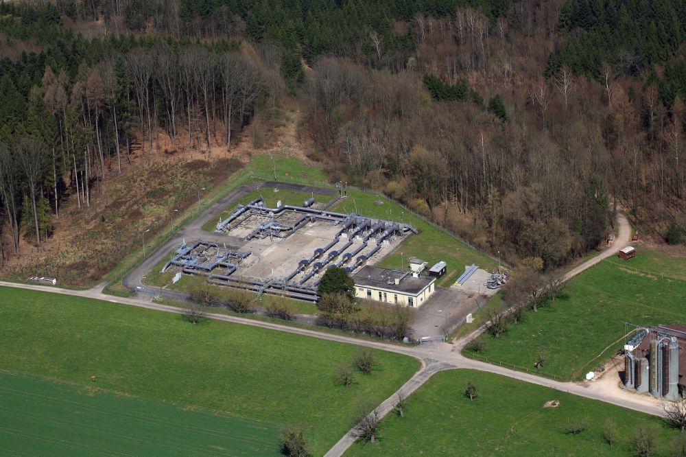Wallbach from the bird's eye view: Compressor - and pumping station for natural gas on the border crossing from Germany to Switzerlad of TENP GmbH in Wallbach in the canton Aargau, Switzerland
