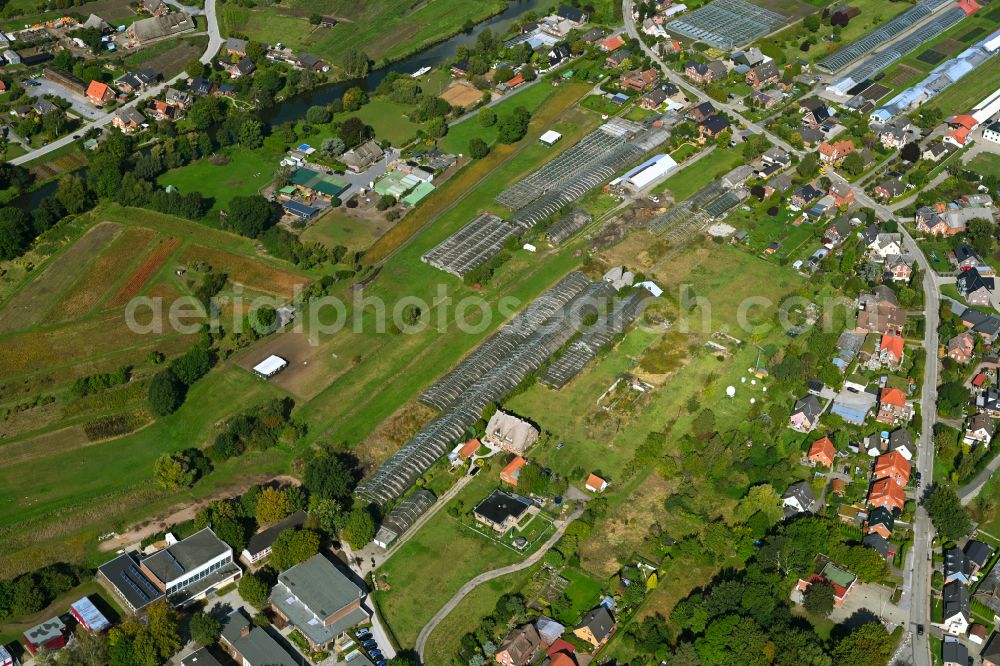 Aerial photograph Curslack - With scrap and garbage-filled, decaying greenhouse rows on street Curslacker Deich in Curslack in the state Hamburg, Germany