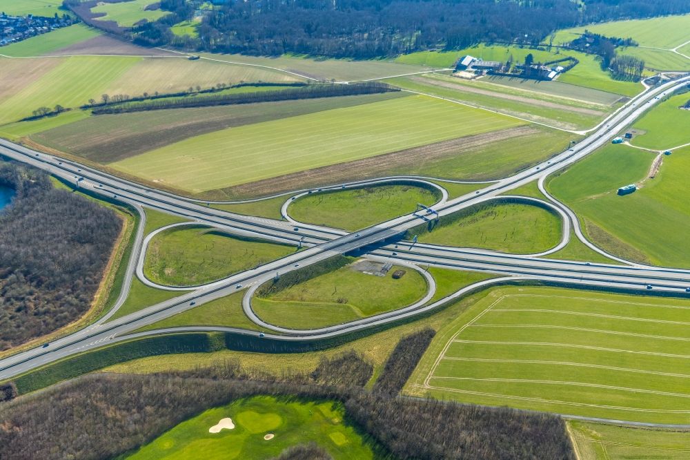 Duisburg from above - traffic flow at the intersection- motorway A 59 - 524 in the district Rahm in Duisburg in the state North Rhine-Westphalia, Germany