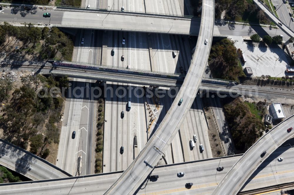 Aerial image Los Angeles - Traffic flow at the intersection- motorway Harbor Gateway North in Los Angeles in California, United States of America