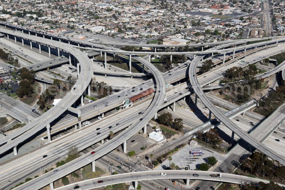 Los Angeles from above - Traffic flow at the intersection- motorway Harbor Gateway North in Los Angeles in California, United States of America
