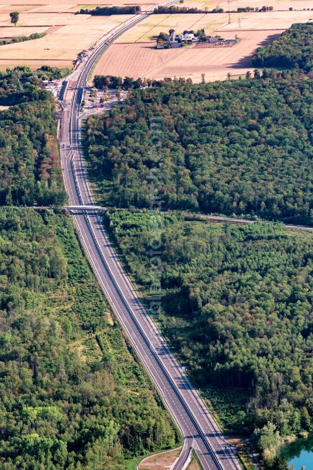 Aerial image Kippenheim - Traffic accident with highway traffic jam on the route of A5 and Vollsperrung in in the state Baden-Wurttemberg, Germany