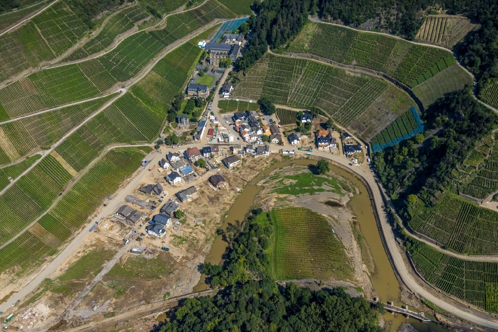 Aerial image Bad Neuenahr-Ahrweiler - Course of the Ahr near Marienthal (Ahr) after the flood disaster in the Ahr valley this year in the state Rhineland-Palatinate, Germany