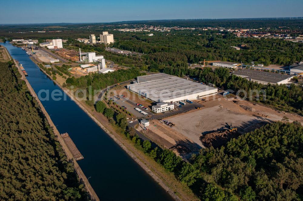 Eberswalde from above - Buildings and production halls on the food manufacturer's premises Thimm in Eberswalde in the state Brandenburg, Germany