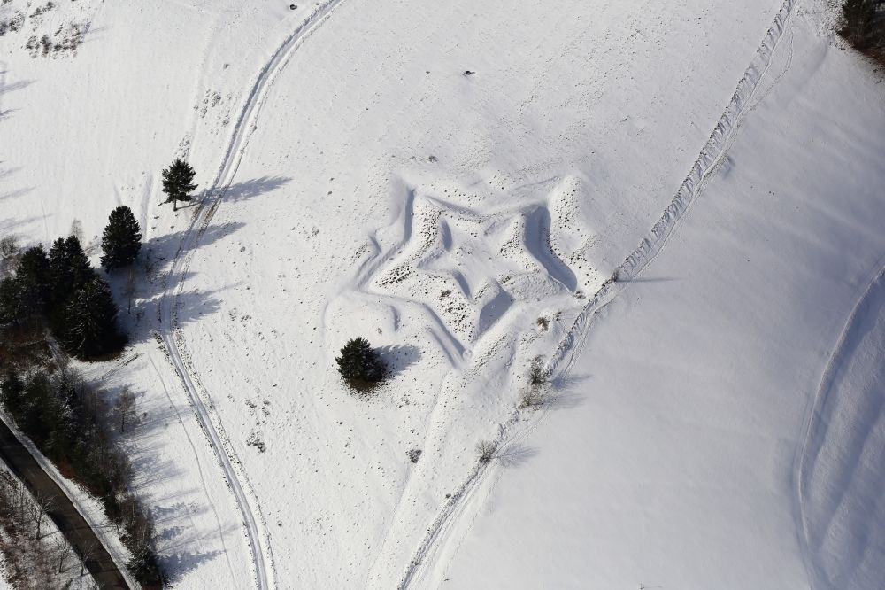 Aerial image Kleines Wiesental - As a star, the remains of the fortifications in Small Wiesental show in the state of Baden-Wuerttemberg Black Forest