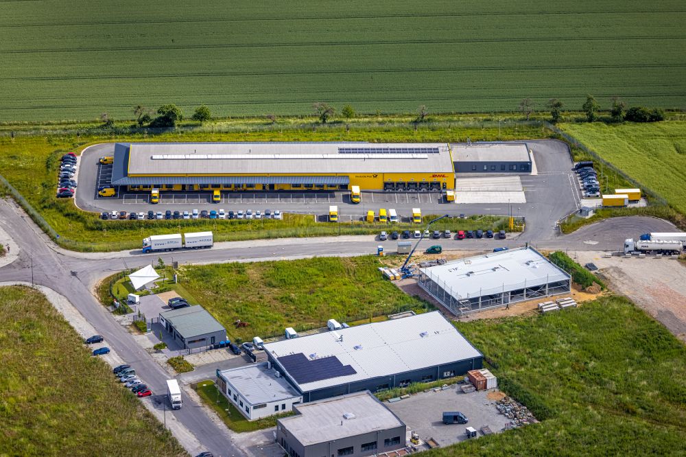 Soest from above - Building complex and distribution center on the site of Deutschen Post - DHL on street Gebrueder-Ernst-Weg in Soest in the state North Rhine-Westphalia, Germany