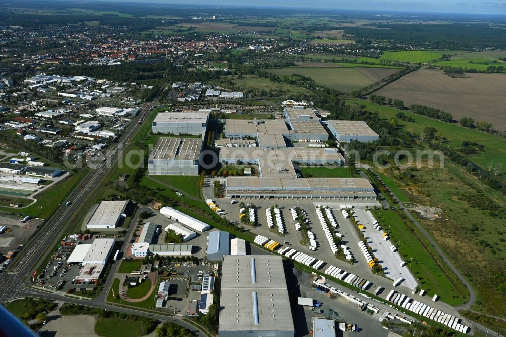 Haldensleben from above - Building complex and distribution center on the site of Hermes HUB in Haldensleben in the state Saxony-Anhalt, Germany
