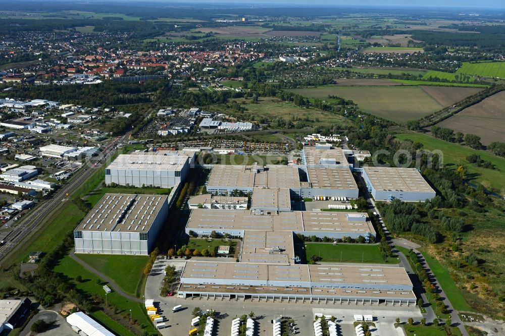 Haldensleben from the bird's eye view: Building complex and distribution center on the site of Hermes HUB in Haldensleben in the state Saxony-Anhalt, Germany