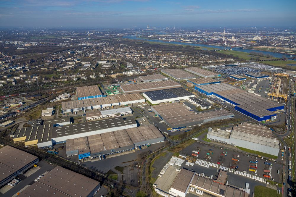 Duisburg from above - Building complex and distribution center on the site in the district Friemersheim in Duisburg at Ruhrgebiet in the state North Rhine-Westphalia, Germany
