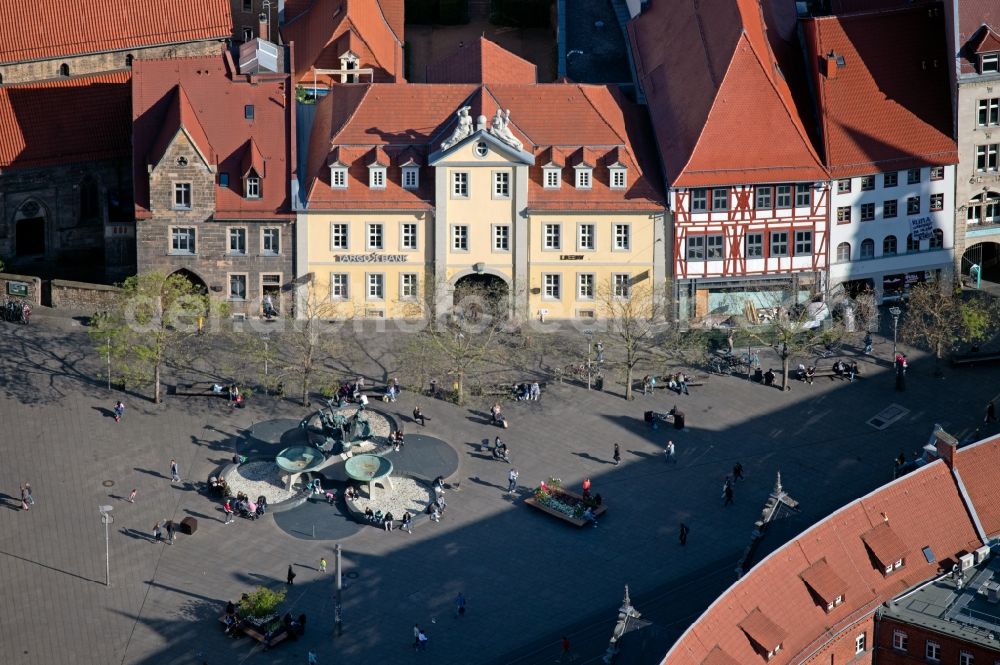 Erfurt from above - Banking administration building of the financial services company TARGOBANK and LBBW Landesbank Baden-Wuerttemberg (Erfurt) on the Anger near the water feature fountain Neuer Angerbrunnen in the district Altstadt in Erfurt in the state Thuringia, Germany