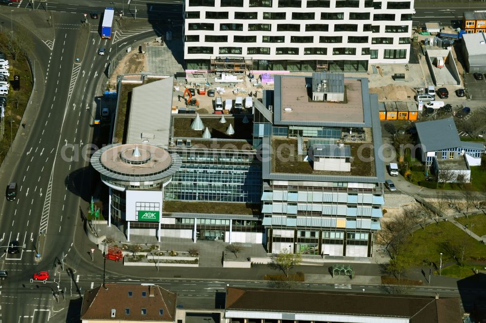 Aschaffenburg from the bird's eye view: Office and administration building of the health insurance company AOK Bayern Direktion on Schoenbornstrasse in Aschaffenburg in the state of Bavaria, Germany