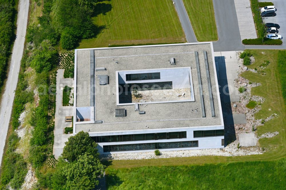 Erwitte from above - Administration building of the concrete and building material mixing plant of the Portland cement plant Wittekind Hugo Miebach Soehne KG on Huserweg in Erwitte in the state North Rhine-Westphalia, Germany