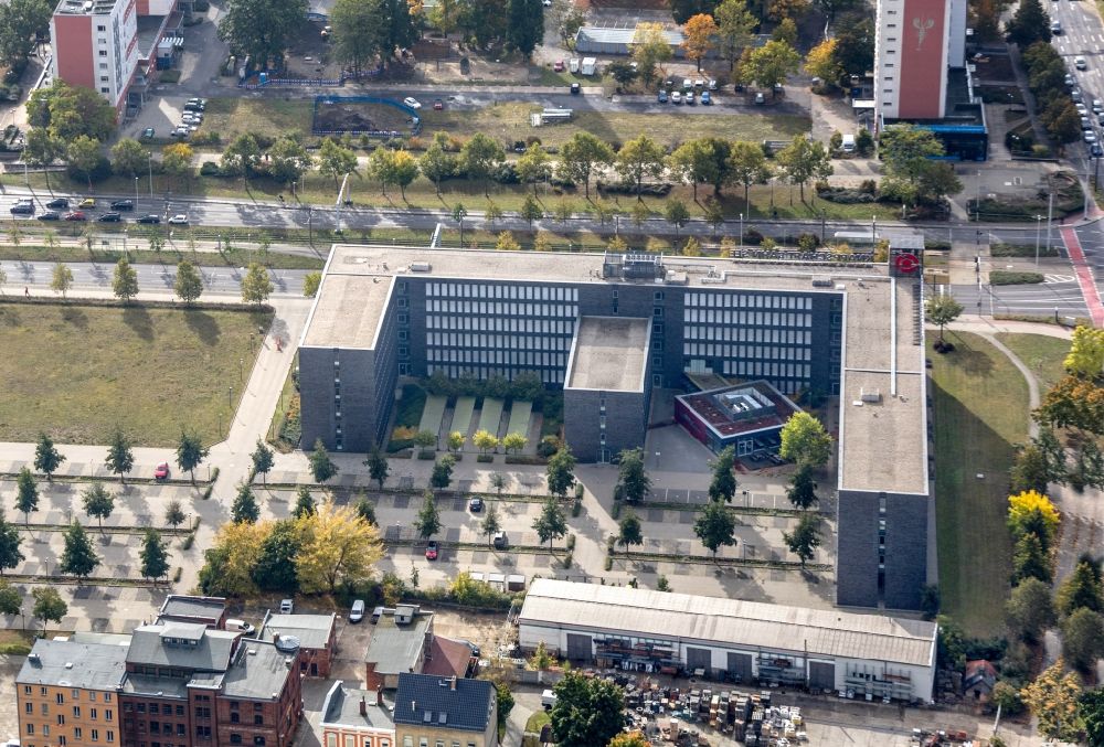 Cottbus from above - Administrative building and office complex of Knappschaft Bahn and See in Cottbus in the state Brandenburg, Germany