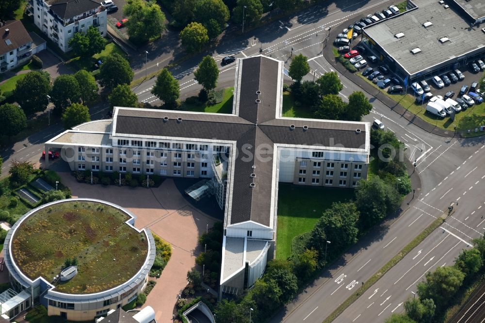 Bonn from above - Banking administration building of the financial services company KfW on Ludwig Erhard Platz in the district Bad Godesberg in Bonn in the state North Rhine-Westphalia, Germany