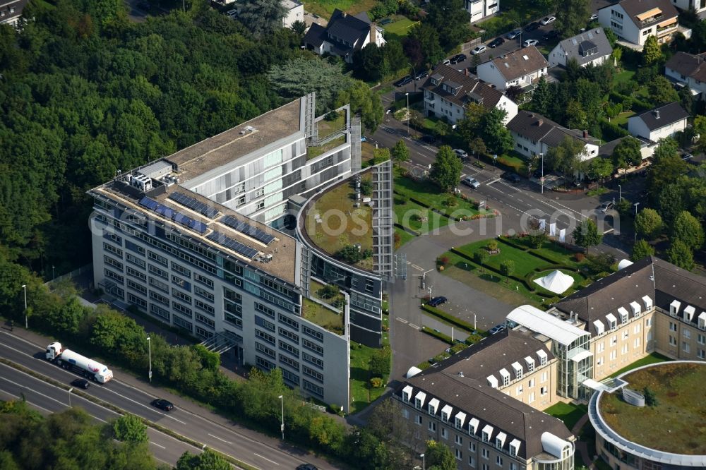 Aerial photograph Bonn - Banking administration building of the financial services company KfW on Ludwig Erhard Platz in the district Bad Godesberg in Bonn in the state North Rhine-Westphalia, Germany