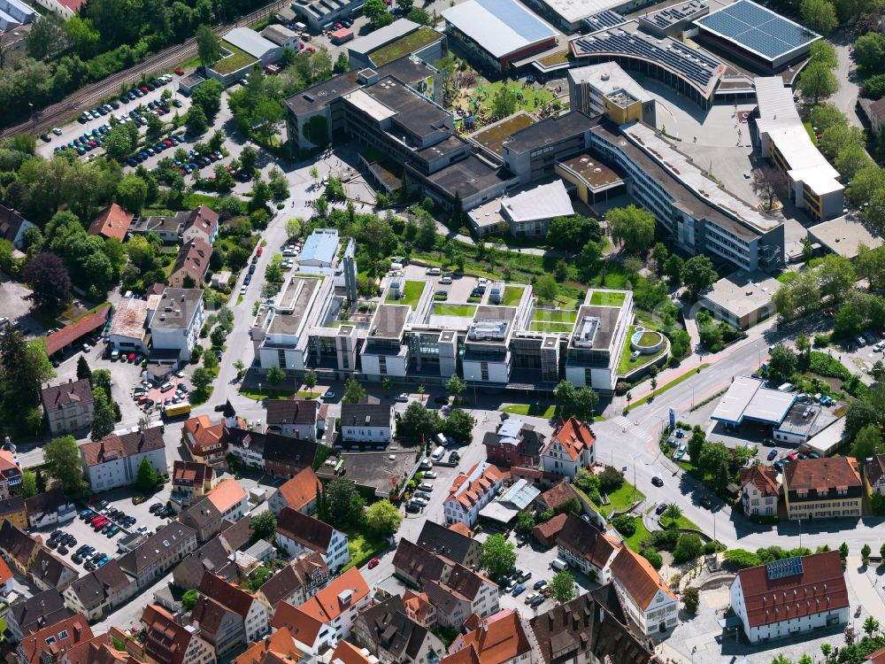 Biberach an der Riß from above - Banking administration building of the financial services company Kreissparkasse Bieberach in Biberach an der Riss in the state Baden-Wuerttemberg, Germany