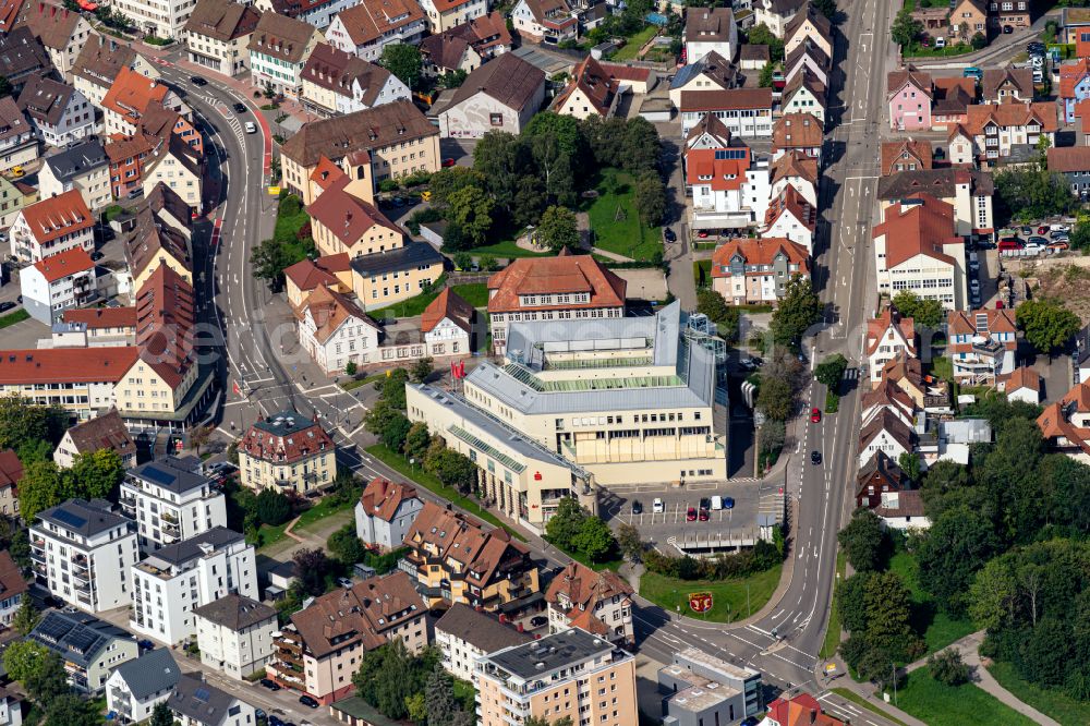 Aerial image Freudenstadt - Banking administration building of the financial services company Kreissparkasse Freudenstadt in Freudenstadt at Schwarzwald in the state Baden-Wuerttemberg, Germany