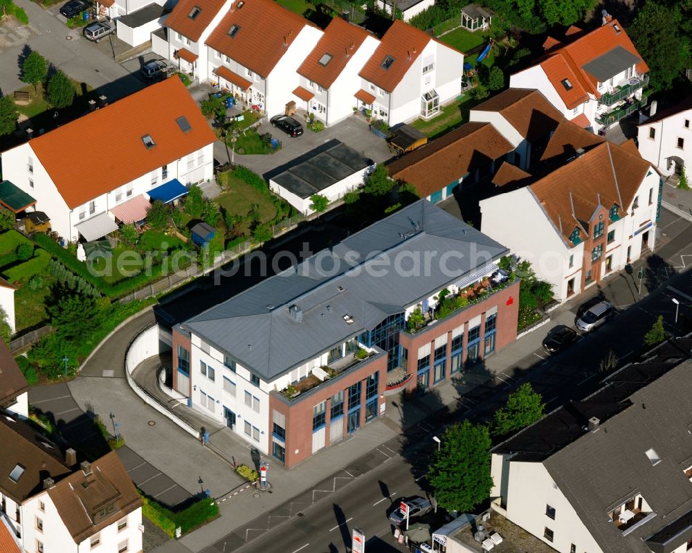 Bad Camberg from above - Banking administration building of the financial services company Kreissparkasse Limburg - Geschaeftsstelle on the Hochdoberner Weg in Bad Camberg in the state Hesse, Germany