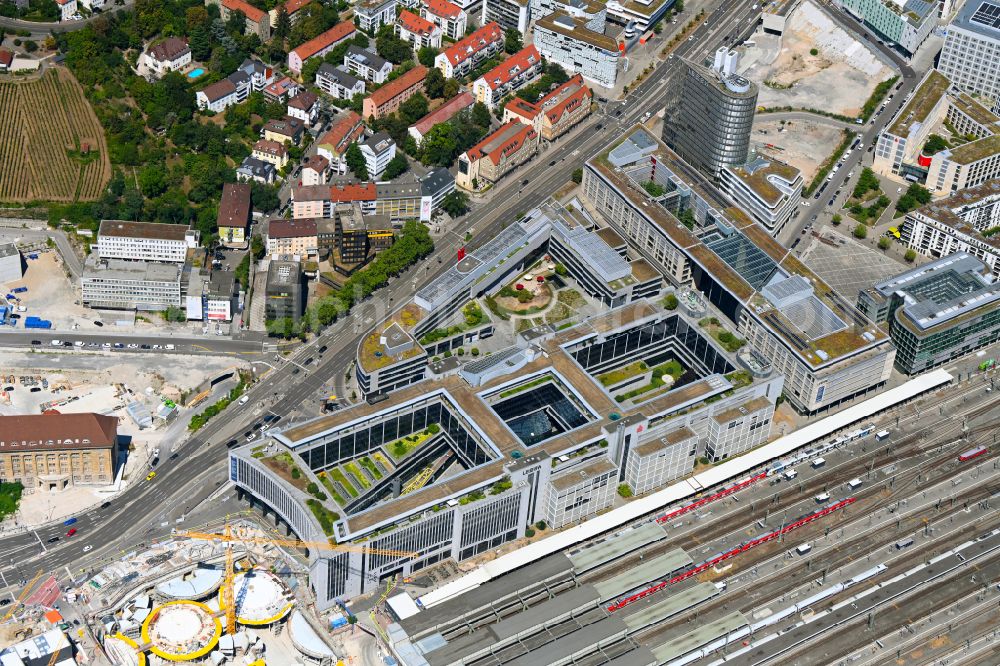 Aerial image Stuttgart - Banking administration building of the financial services company LBBW Landesbank Baden-Wuerttemberg on street Am Hauptbahnhof in the district Europaviertel in Stuttgart in the state Baden-Wuerttemberg, Germany