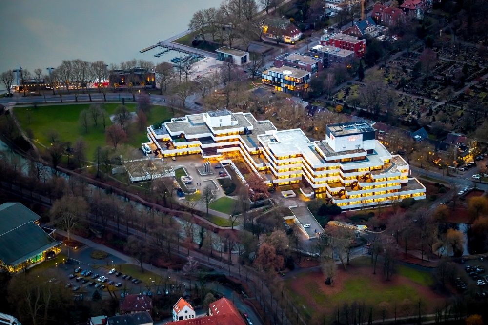 Aerial image Münster - Banking administration building of the financial services company LBS Westdeutsche Landesbausparkasse on Himmelreichallee in Muenster in the state North Rhine-Westphalia, Germany