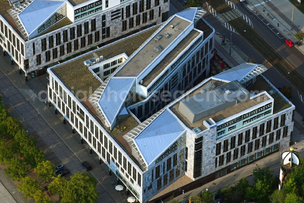 Aerial image Magdeburg - Banking administration building of the financial services company NORD/LB Norddeutsche Landesbank Girozentrale on Strasse Breiter Weg in Magdeburg in the state Saxony-Anhalt, Germany