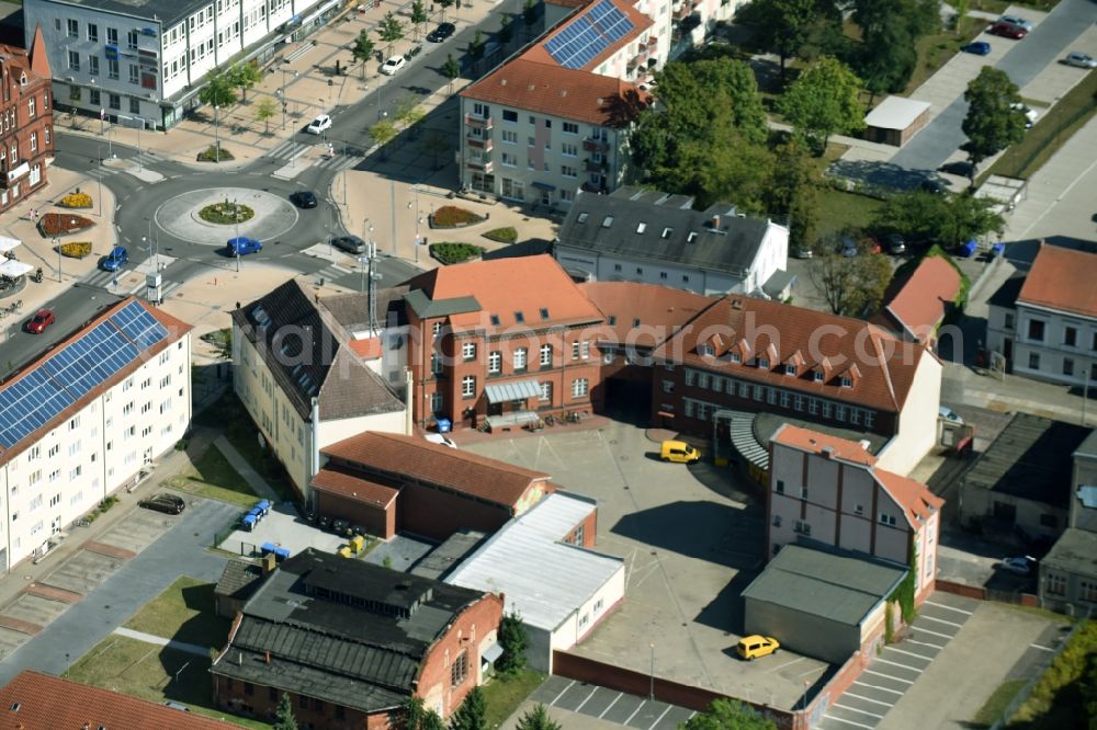 Rathenow from the bird's eye view: Banking administration building of the financial services company Postbank-Finanzcenter Rathenow in Rathenow in the state Brandenburg