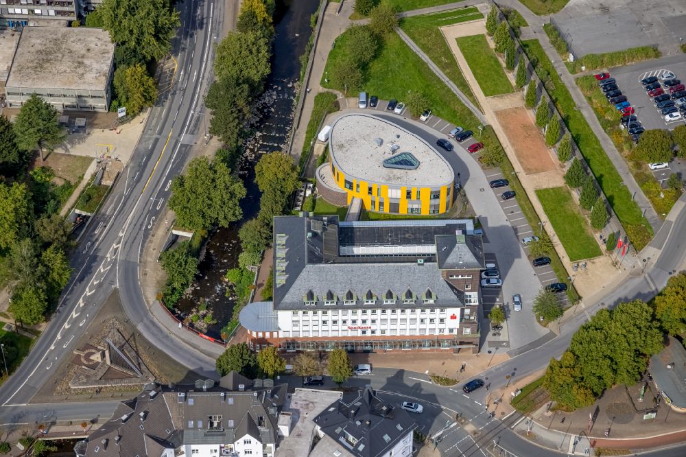 Aerial photograph Gevelsberg - Banking administration building of the financial services company Sparkasse Gevelsberg-Wetter on Mittelstrasse in Gevelsberg in the state North Rhine-Westphalia, Germany