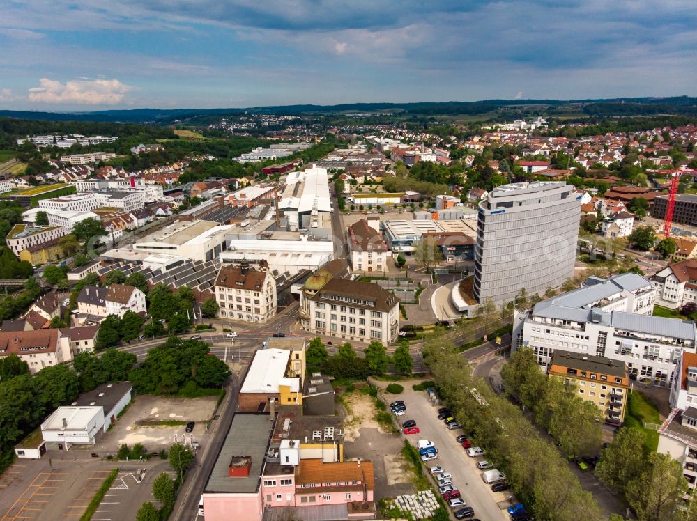 Göppingen from the bird's eye view: Administrative building of the industrial area Schuler AG in Goeppingen in the state Baden-Wuerttemberg, Germany