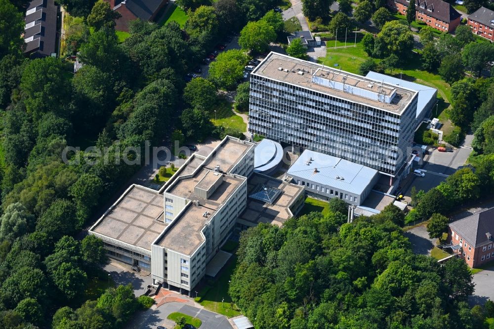 Flensburg from above - Administrative building of the State Authority of Kraftfahrt-Bundesamts on Foerdestrasse in the district Muerwik in Flensburg in the state Schleswig-Holstein, Germany