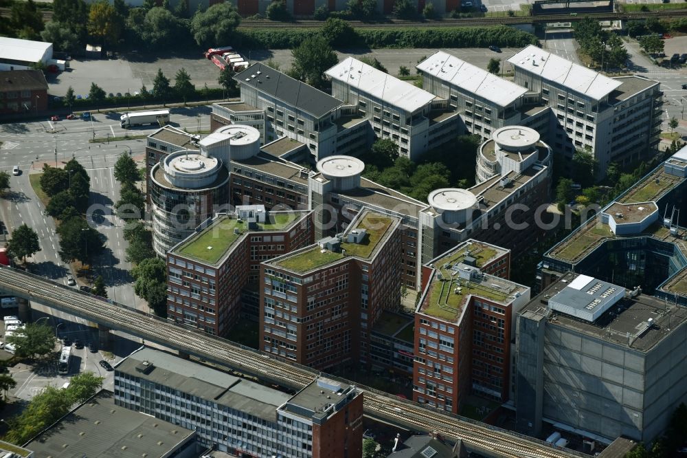 Hamburg from above - Office and administration buildings of the healthinsurance company Barmer GEK at Hammerbrookstreet in the district Hammerbrook in Hamburg
